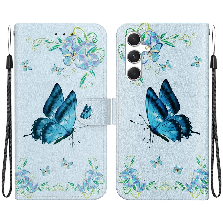 For Samsung Galaxy S25 5G Crystal Texture Colored Drawing Leather Phone Case(Blue Pansies) - Galaxy S25 5G Cases by buy2fix | Online Shopping UK | buy2fix