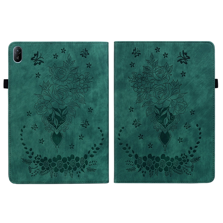 For Huawei MatePad SE 11 2024 Butterfly Rose Embossed Leather Tablet Case(Green) - Huawei by buy2fix | Online Shopping UK | buy2fix