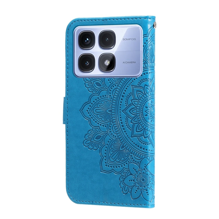 For Redmi K70 Ultra Seven-petal Flowers Embossing Leather Phone Case(Blue) - Xiaomi Cases by buy2fix | Online Shopping UK | buy2fix