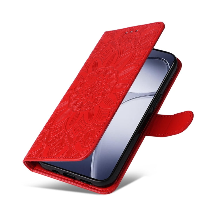 For Redmi K70 Ultra Embossed Sunflower Leather Phone Case(Red) - Xiaomi Cases by buy2fix | Online Shopping UK | buy2fix