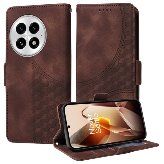 For OnePlus 13 Embossed Rhombus Starry Leather Phone Case(Brown) - OnePlus Cases by buy2fix | Online Shopping UK | buy2fix