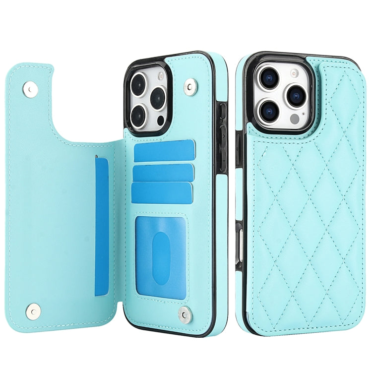 For iPhone 16 Pro Max Double Buckle Rhombic PU Leather Phone Case(Blue) - iPhone 16 Pro Max Cases by buy2fix | Online Shopping UK | buy2fix