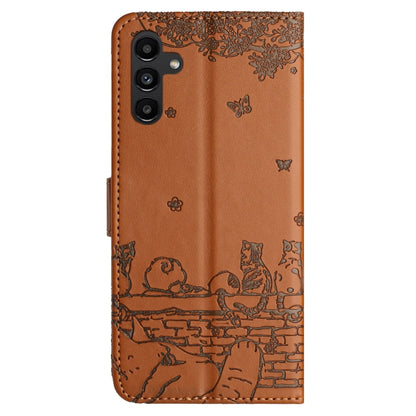 For Samsung Galaxy S25+ 5G Cat Embossing Pattern Leather Phone Case with Lanyard(Brown) - Galaxy S25+ 5G Cases by buy2fix | Online Shopping UK | buy2fix