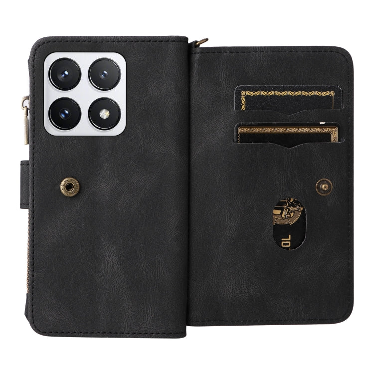 For Xiaomi 14T Pro Skin Feel Multi Card Slots Zipper Wallet Leather Phone Case(Black) - 14T Pro Cases by buy2fix | Online Shopping UK | buy2fix