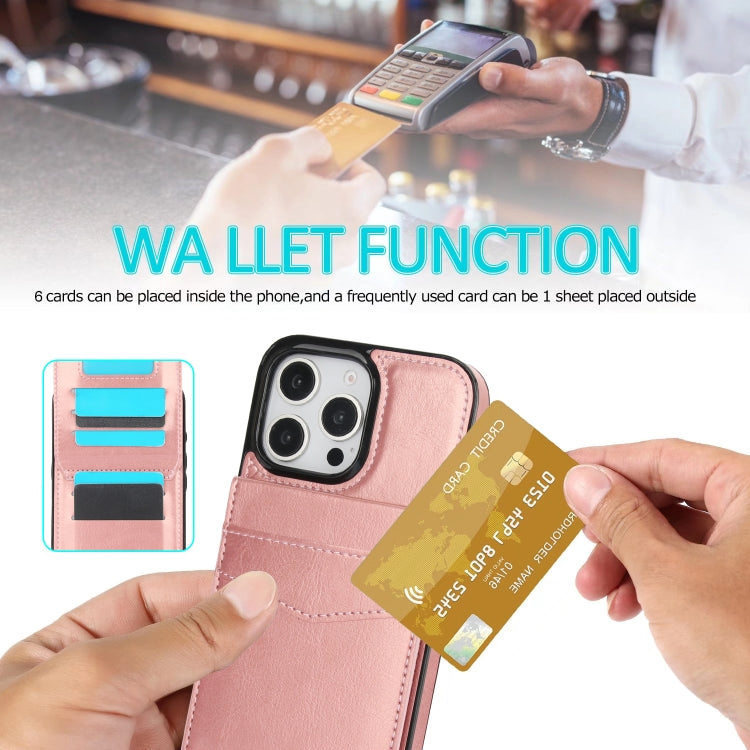 For iPhone 16 Pro Max Solid Color Card Slots Bracket PU Phone Case(Rose Gold) - iPhone 16 Pro Max Cases by buy2fix | Online Shopping UK | buy2fix