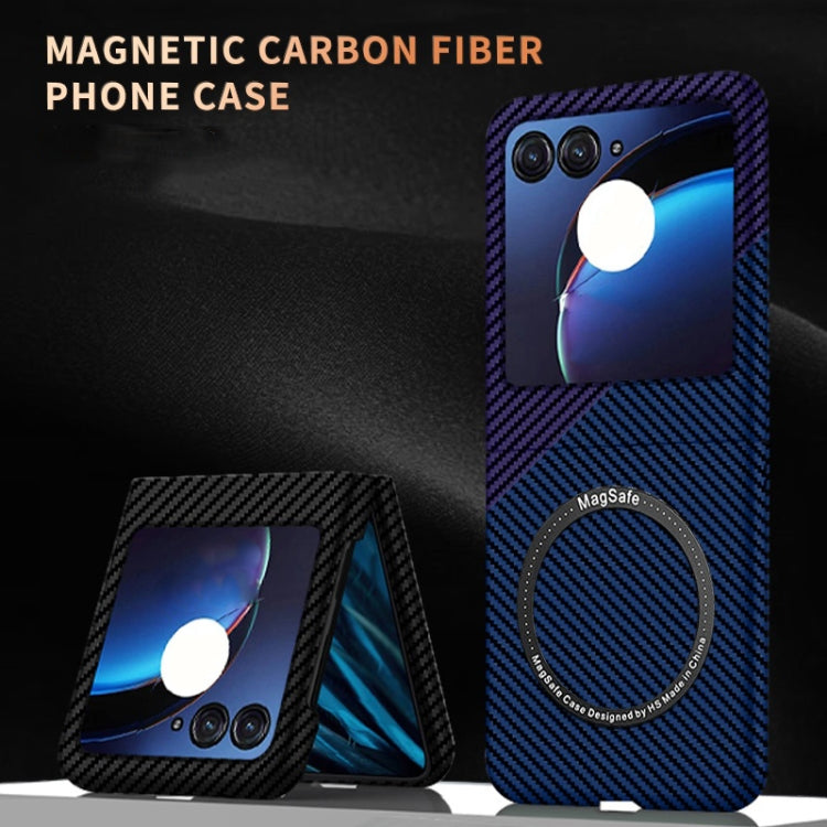 For Motorola Razr 50 Ultra Carbon Fiber Texture MagSafe Magnetic Phone Case(Black Blue) - Motorola Cases by buy2fix | Online Shopping UK | buy2fix