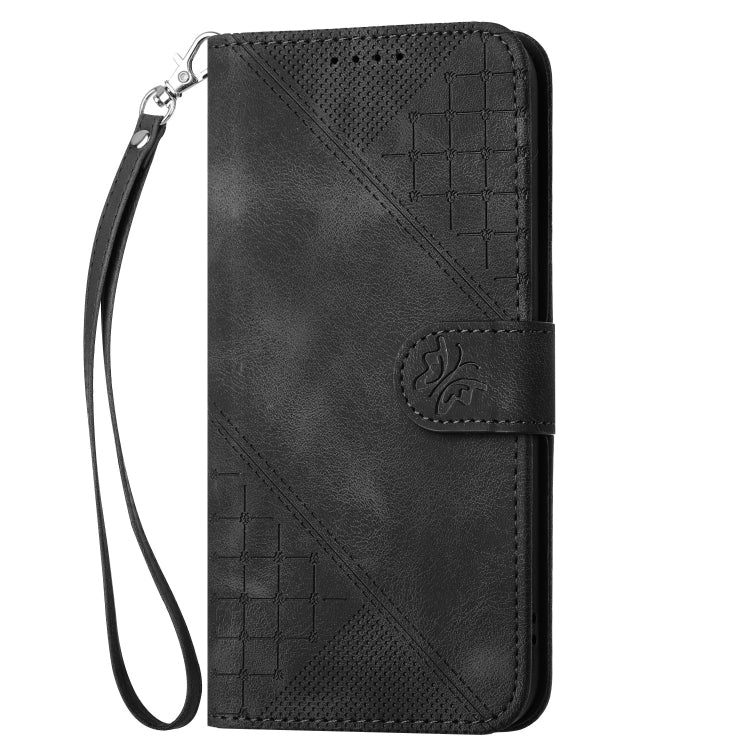 For Motorola Moto G Stylus 5G 2024 YX0080 Grid Butterfly Embossed Pattern Flip Leather Phone Case with Lanyard(Black) - Motorola Cases by buy2fix | Online Shopping UK | buy2fix