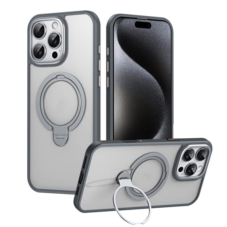 For iPhone 16 Pro Max Double Ring MagSafe Magnetic Holder Phone Case(Matte Grey) - iPhone 16 Pro Max Cases by buy2fix | Online Shopping UK | buy2fix