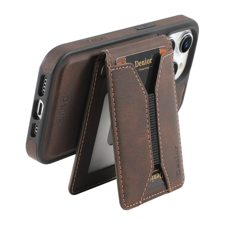 For iPhone 12 Pro Max Denior D18 Skin Feel Rotating Holder MagSafe Detachable Card Slot Phone Case(Brown) - iPhone 12 Pro Max Cases by Denior | Online Shopping UK | buy2fix