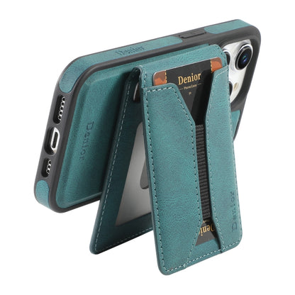 For iPhone 16 Denior D18 Skin Feel Rotating Holder MagSafe Detachable Card Slot Phone Case(Blue) - iPhone 16 Cases by Denior | Online Shopping UK | buy2fix