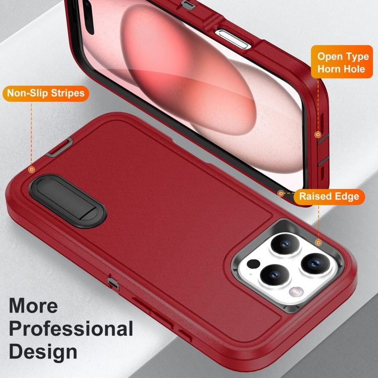 For iPhone 16 Pro Max Rugged PC + Silicone Phone Case with Holder(Red+Black) - iPhone 16 Pro Max Cases by buy2fix | Online Shopping UK | buy2fix