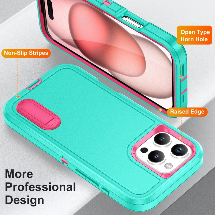 For iPhone 16 Pro Max Rugged PC + Silicone Phone Case with Holder(Light Green+Rose Red) - iPhone 16 Pro Max Cases by buy2fix | Online Shopping UK | buy2fix