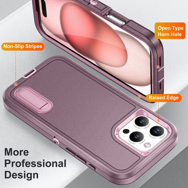 For iPhone 16 Pro Rugged PC + Silicone Phone Case with Holder(Purple+Pink) - iPhone 16 Pro Cases by buy2fix | Online Shopping UK | buy2fix