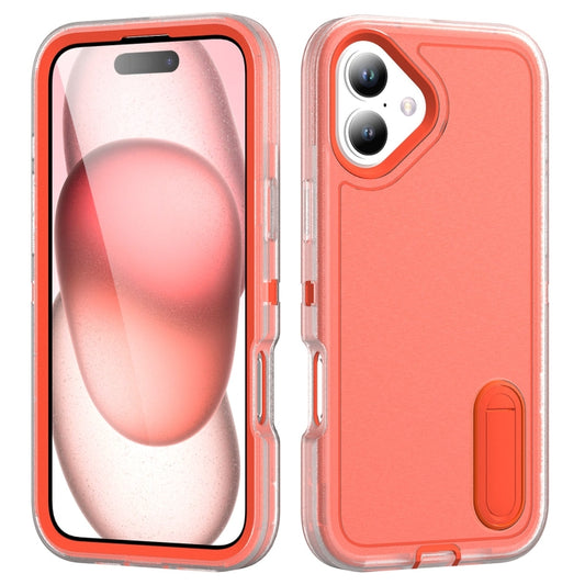 For iPhone 16 Rugged PC + Silicone Phone Case with Holder(Transparent+Orange) - iPhone 16 Cases by buy2fix | Online Shopping UK | buy2fix