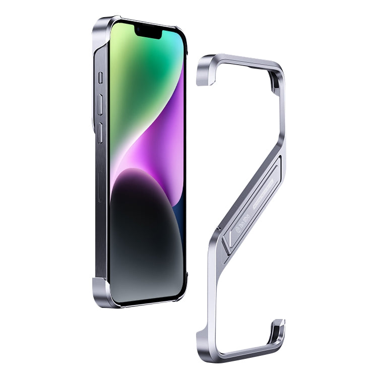 For iPhone 14 S-shaped Stand Frameless Metal Phone Case(Silver) - iPhone 14 Cases by buy2fix | Online Shopping UK | buy2fix