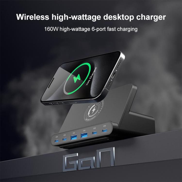 160W 4 x Type-C + 2 x USB Multi Ports Charger Support QI Wireless Charging(EU Plug) - Multifunction Charger by buy2fix | Online Shopping UK | buy2fix