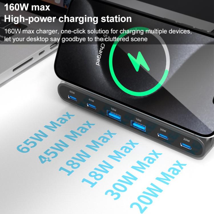 160W 4 x Type-C + 2 x USB Multi Ports Charger Support QI Wireless Charging(EU Plug) - Multifunction Charger by buy2fix | Online Shopping UK | buy2fix