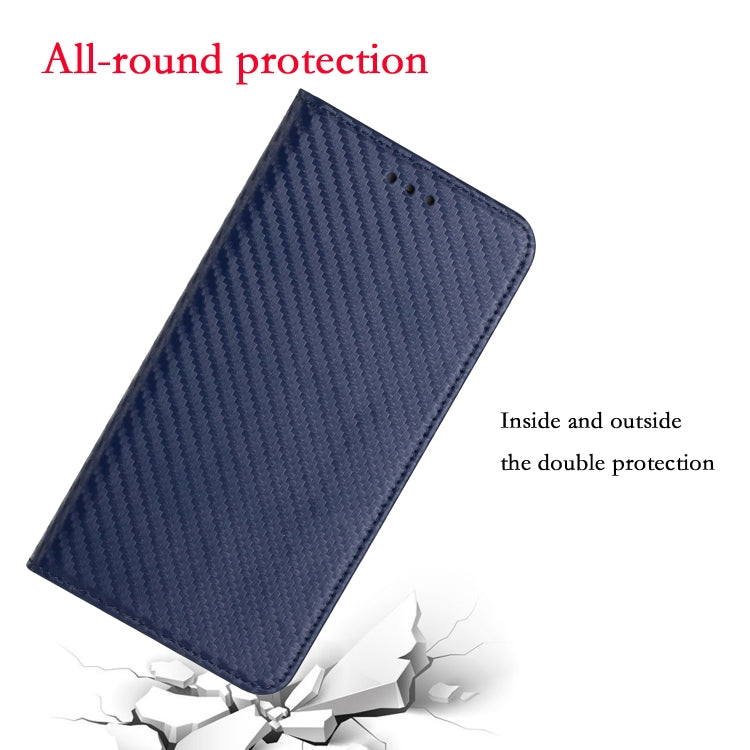 For iPhone 16 Plus Carbon Fiber Texture Magnetic Flip Leather Phone Case(Blue) - iPhone 16 Plus Cases by buy2fix | Online Shopping UK | buy2fix