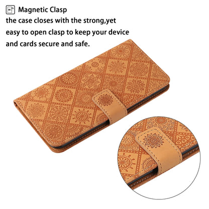 For Samsung Galaxy S25 5G Ethnic Style Embossed Pattern Leather Phone Case(Brown) - Galaxy S25 5G Cases by buy2fix | Online Shopping UK | buy2fix