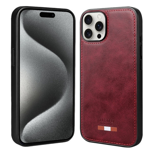 For iPhone 15 Pro Max VIETAO Plain Leather Stitching PU Phone Case(Red) - iPhone 15 Pro Max Cases by VIETAO | Online Shopping UK | buy2fix