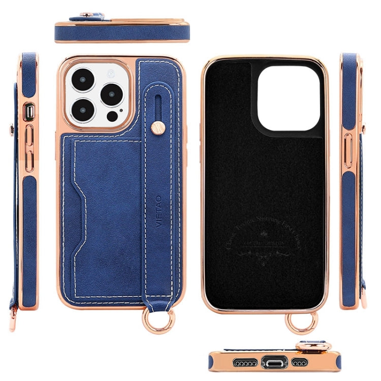 For iPhone 15 Pro Max VIETAO Card Slot Wristband Phone Case with Lanyard(Orange) - iPhone 15 Pro Max Cases by VIETAO | Online Shopping UK | buy2fix