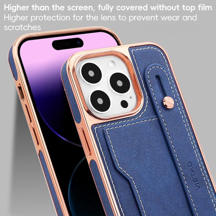 For iPhone 15 Pro Max VIETAO Card Slot Wristband Phone Case with Lanyard(Blue) - iPhone 15 Pro Max Cases by VIETAO | Online Shopping UK | buy2fix