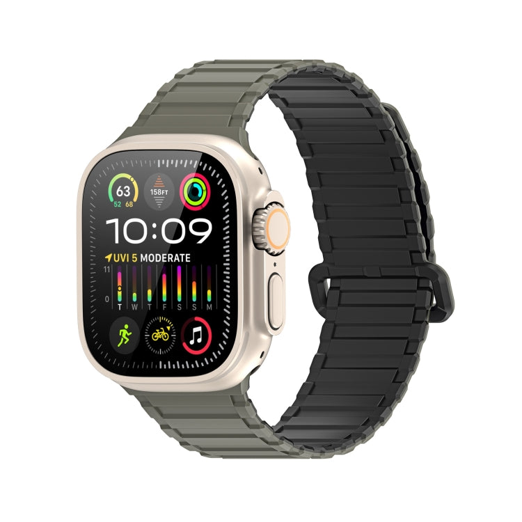 For Apple Watch Series 9 45mm DUX DUCIS KJ Series Magnetic Buckle Silicone Watch Band(Black Green) - Watch Bands by DUX DUCIS | Online Shopping UK | buy2fix