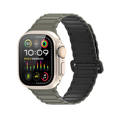 For Apple Watch Series 4 44mm DUX DUCIS KJ Series Magnetic Buckle Silicone Watch Band(Black Green) - Watch Bands by DUX DUCIS | Online Shopping UK | buy2fix