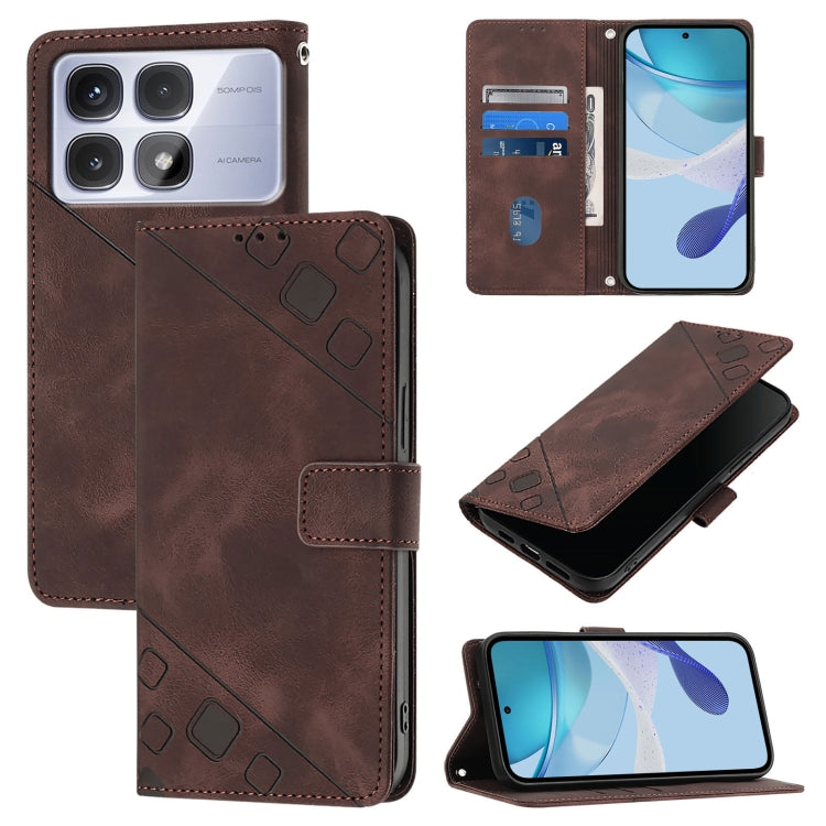 For Redmi K70 Ultra 5G Global Skin-feel Embossed Leather Phone Case(Brown) - Xiaomi Cases by buy2fix | Online Shopping UK | buy2fix