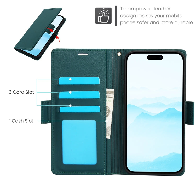 For iPhone 16 Plus Side Buckle RFID Anti-theft Leather Phone Case(Green) - iPhone 16 Plus Cases by buy2fix | Online Shopping UK | buy2fix