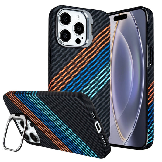 For iPhone 16 Pro Carbon Fiber Lens Holder Phone Case(Black) - iPhone 16 Pro Cases by buy2fix | Online Shopping UK | buy2fix