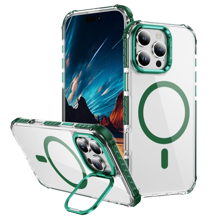 For iPhone 16 Pro Rainbow Series Transparent MagSafe Lens Holder Phone Case(Green) - iPhone 16 Pro Cases by buy2fix | Online Shopping UK | buy2fix