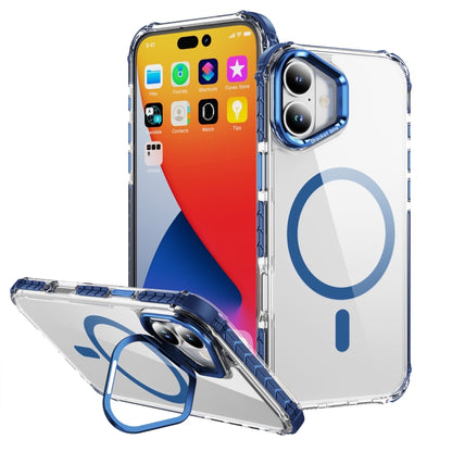 For iPhone 16 Plus Rainbow Series Transparent MagSafe Lens Holder Phone Case(Blue) - iPhone 16 Plus Cases by buy2fix | Online Shopping UK | buy2fix