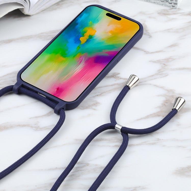 For iPhone 16 Pro Candy Colors TPU Protective Phone Case with Lanyard (Dark Blue) - iPhone 16 Pro Cases by buy2fix | Online Shopping UK | buy2fix