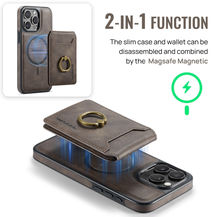 For iPhone 14 DG.MING K1 MagSafe Detachable Wallet RFID Back Cover Phone Case(Coffee) - iPhone 14 Cases by DG.MING | Online Shopping UK | buy2fix