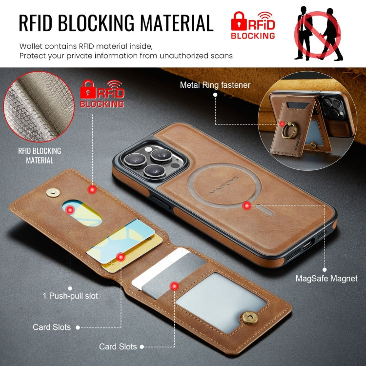 For iPhone 14 DG.MING K1 MagSafe Detachable Wallet RFID Back Cover Phone Case(Brown) - iPhone 14 Cases by DG.MING | Online Shopping UK | buy2fix