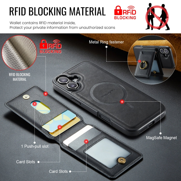 For iPhone 16 Plus DG.MING K1 MagSafe Detachable Wallet RFID Back Cover Phone Case(Black) - iPhone 16 Plus Cases by DG.MING | Online Shopping UK | buy2fix