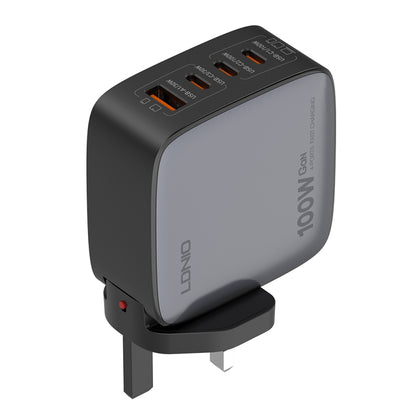 LDNIO Q408 100W GaN USB+3 USB-C / Type-C Interface Charger with 1m 100W USB-C / Type-C to USB-C / Type-C Data Cable, Plug Type:UK Plug(Black) - USB Charger by LDNIO | Online Shopping UK | buy2fix