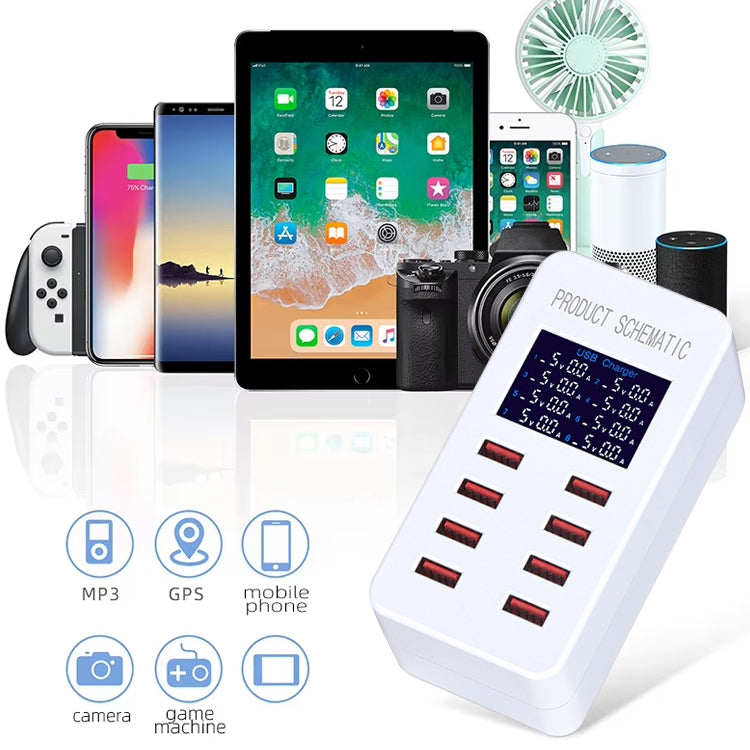 A8B 50W 8 Ports USB Smart Charging Station with Digital Display, Plug:AU Plug - Multifunction Charger by buy2fix | Online Shopping UK | buy2fix