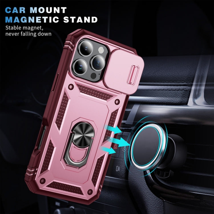 For iPhone 16 Pro Max Sliding Camshield TPU + PC Phone Case with Holder(Pink+Rose Red) - iPhone 16 Pro Max Cases by buy2fix | Online Shopping UK | buy2fix