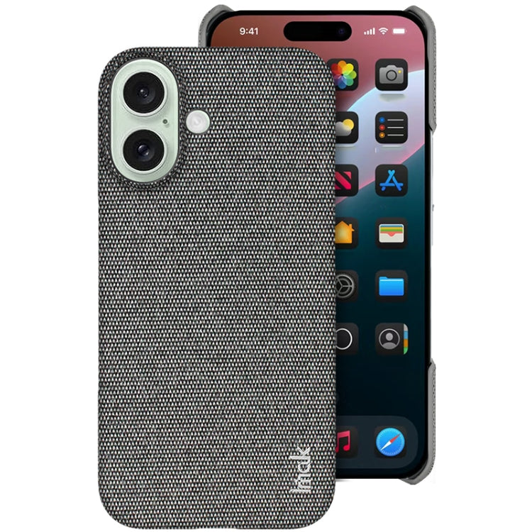 For iPhone 16 imak Ruiyi Series Cloth Texture PU + PC Phone Case(Dark Grey) - iPhone 16 Cases by imak | Online Shopping UK | buy2fix