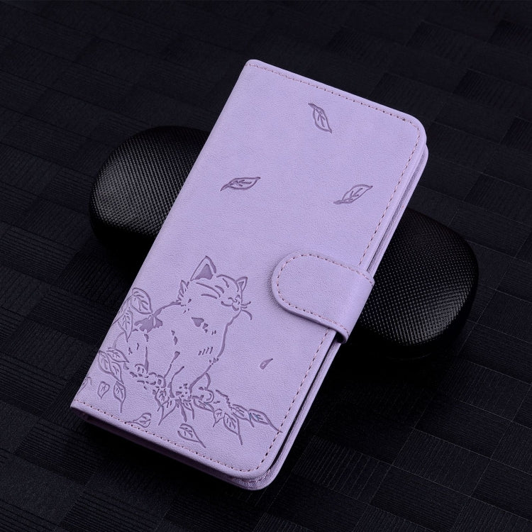 For iPhone 16 Pro Cute Cat Embossed Leather Phone Case(Purple) - iPhone 16 Pro Cases by buy2fix | Online Shopping UK | buy2fix