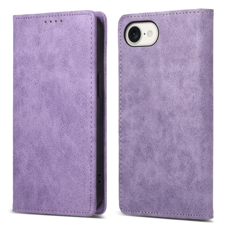 For iPhone 16e Business Solid Color Magnetic RFID Leather Phone Case(Purple) - iPhone 16e Cases by buy2fix | Online Shopping UK | buy2fix