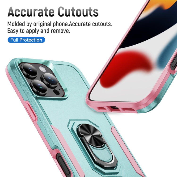 For iPhone 16 Pro Pioneer Armor Heavy Duty PC + TPU Phone Case with Holder(Green+Pink) - iPhone 16 Pro Cases by buy2fix | Online Shopping UK | buy2fix