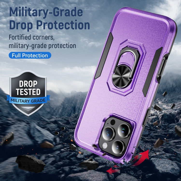 For iPhone 16 Pro Pioneer Armor Heavy Duty PC + TPU Phone Case with Holder(Purple+Black) - iPhone 16 Pro Cases by buy2fix | Online Shopping UK | buy2fix