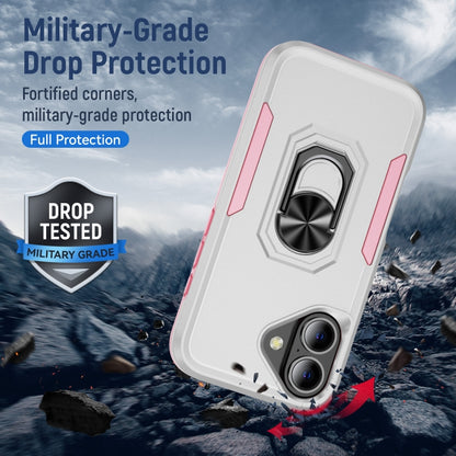 For iPhone 16 Pioneer Armor Heavy Duty PC + TPU Phone Case with Holder(White+Pink) - iPhone 16 Cases by buy2fix | Online Shopping UK | buy2fix