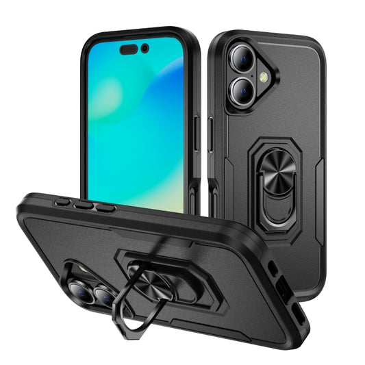 For iPhone 16 Pioneer Armor Heavy Duty PC + TPU Phone Case with Holder(Black) - iPhone 16 Cases by buy2fix | Online Shopping UK | buy2fix