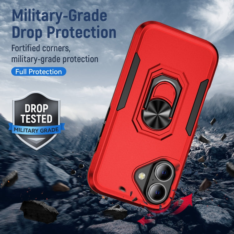 For iPhone 16 Pioneer Armor Heavy Duty PC + TPU Phone Case with Holder(Red+Black) - iPhone 16 Cases by buy2fix | Online Shopping UK | buy2fix