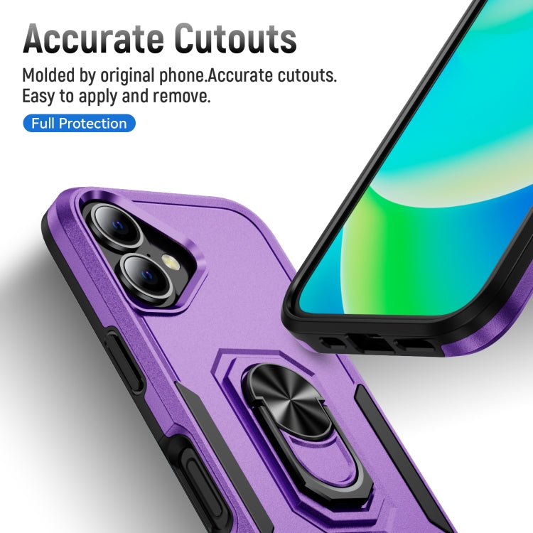 For iPhone 16 Pioneer Armor Heavy Duty PC + TPU Phone Case with Holder(Purple+Black) - iPhone 16 Cases by buy2fix | Online Shopping UK | buy2fix