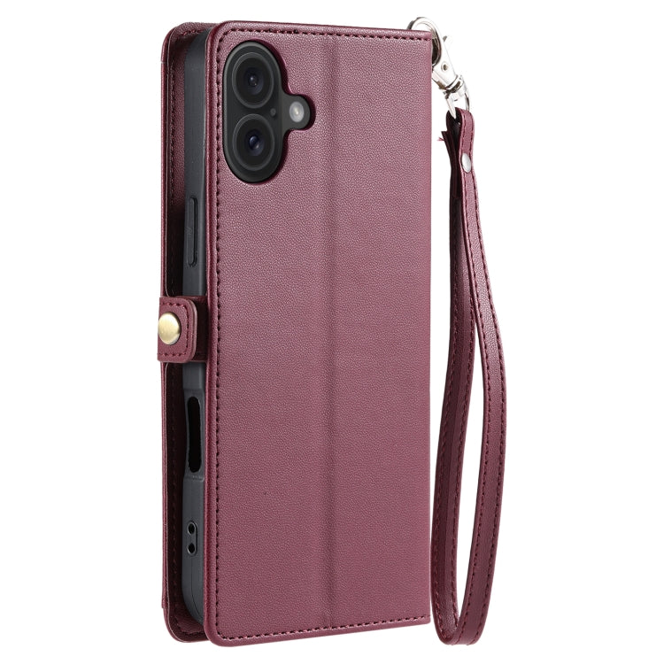 For iPhone 16 Plus Wallet Multi-card Slot Leather Phone Case with Lanyard(Wine Red) - iPhone 16 Plus Cases by buy2fix | Online Shopping UK | buy2fix